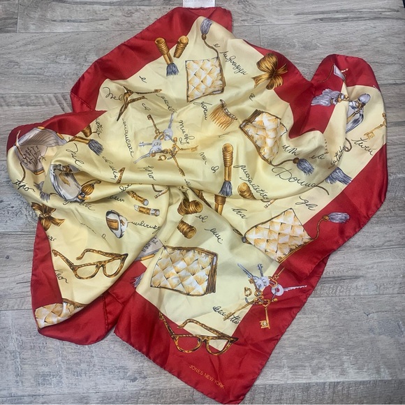 Vintage Accessories - VTG Jones New York 100% Silk Rolled Edge Printed Scarf Perfume Tassel Key Square